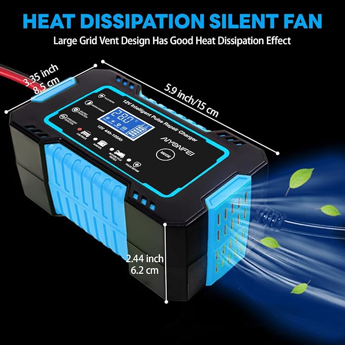 12V 6-Amp Battery Charger, Smart Trickle Charger & Maintainer Blue | Battery Desulfator, Winter & Summer Mode, Lead-acid Battery Chargers, for Car Truck Motorcycle Lawn Mower Boat