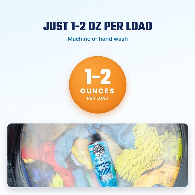 Chemical Guys, Microfiber Wash & Towel Detergent, Deep Clean, Orange, 16 oz | Concentrated detergent deep-cleans microfiber towels, mitts and pads, lifting wax, grease and grime, no residue