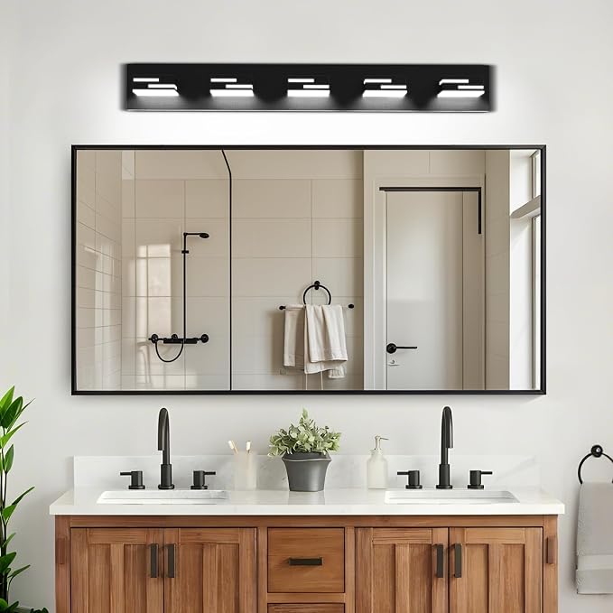 LED Modern Bathroom Vanity Light Fixtures, Dimmable Matte Black Vanity Lights for Bathroom Lighting Fixtures Over Mirror, with 360° Rotatable Acrylic Heads 5-Light 36-inch 5CCT
