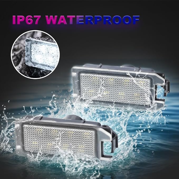 LED License Plate Light Assembly for 2014-2020 Jee'p Grand Cherokee | 2013-2019 Fiat 500 Rear Tag Number Plate Lamp Bright 6000K Pure White OEM 68228927AA PNP 2PCS