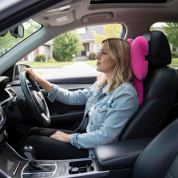 Macarrie 2 Pcs Rose Red Car Neck Pillow Plush Butterfly Bow Car Headrest Pillow Comfortable Seat Neck Support Cute Head Rest Accessories for Driving Travel Driver Chair Girl Interior Decor(Solid)