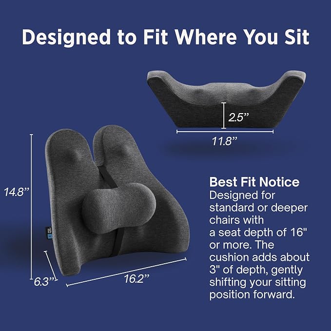 The Forme Cushion - Premium Ergonomic Lumbar Support Pillow | Lower Back Pain Relief Cushion with Adjustable SpineAlign™ Bolster and Dense Memory Foam for All-Day Comfort