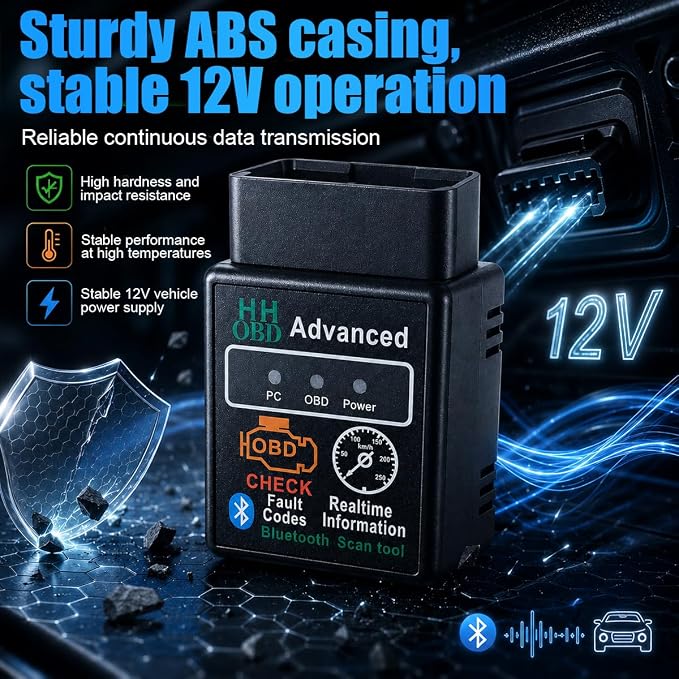 Car Bluetooth OBD2 Scanner, Wireless Car Diagnostic Scan Tool for Reset and Clear Fault Codes, Universal OBDII Auto Code Reader for Cars, SUVs, Trucks (Black)