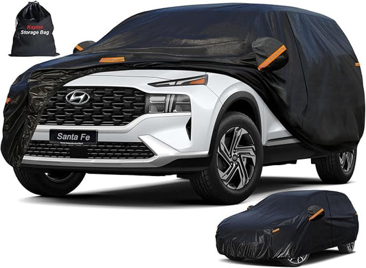 Kayme 7 Layers SUV Car Cover Custom Fit for Hyundai Santa Fe (2006-2025) Waterproof All Weather for Automobiles, Outdoor Full Cover Rain Sun UV Protection.Black