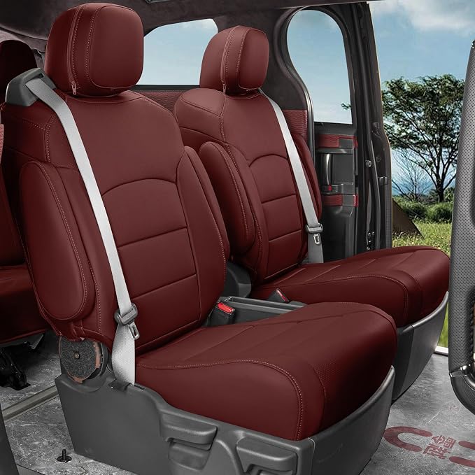 coverdream Sienna Car Seat Covers Custom Fit for 2011-2020 Toyota Sienna LE,XLE,Limited,L,XLE Premium,Limited Premium,7-Seater,Waterproof Leather Auto Seat Protector(Full Set,Wine Red)