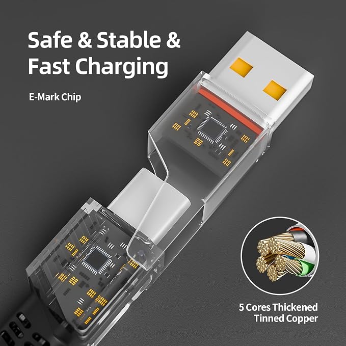4 in 1 Multi Charging Cable Fast Charging 65W, USB C Cable with E-Mark Chip | Multiple iPhone Charger Cord for iPhone 17-12/Pad/Android/Tablets and More, Carplay Cable, Travel Essentials - 4FT