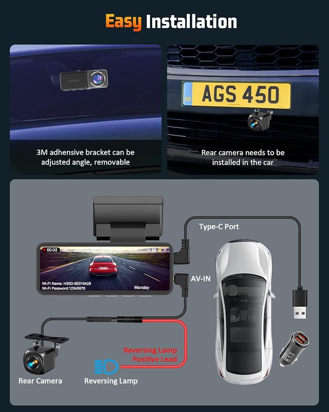 4K Dual Dash Cam Front and Rear, 4K+2K Dashcam with 5GHz WiFi & APP Control | Dash Camera for Cars with 64GB Card, 24H Parking Monitor, Night Vision, Loop Recording, G-Sensor, WDR, 3.2" IPS Screen