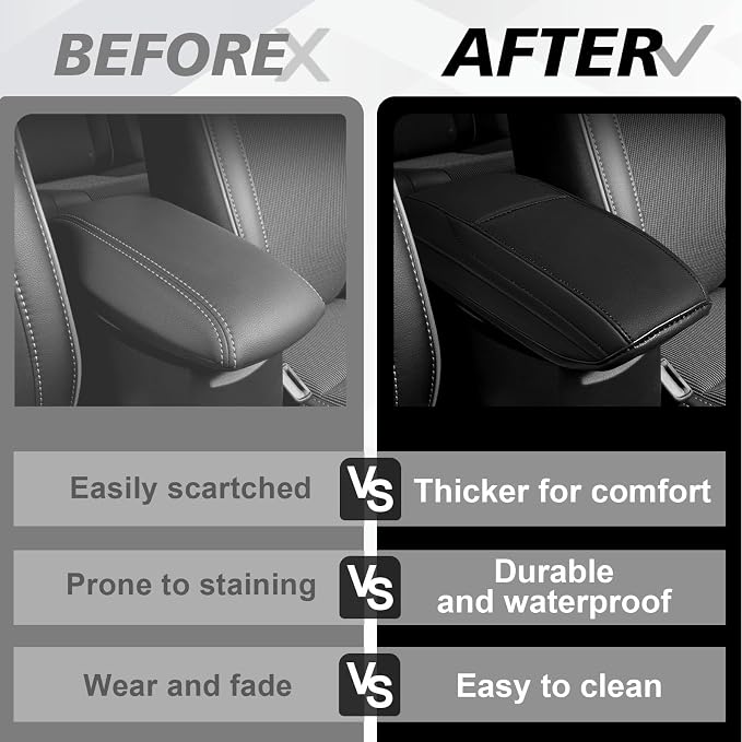 Muslogy Center Console Armrest Cover Fit for Toyota Corolla 2014-2019 Accessories, Comfort Armrest Pad Console Lid Cushion Vegan Leather Regular Thick