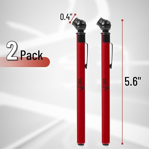 UNCO- Pencil Tire Pressure Gauge, 2 Pack, 10-75 PSI, Red, Stainless Steel Body, Metal Made Nozzle, Rust and Corrosion Resistant, Pencil Air Pressure Gauge for Tires, 3 Measurements for Cars, Bikes