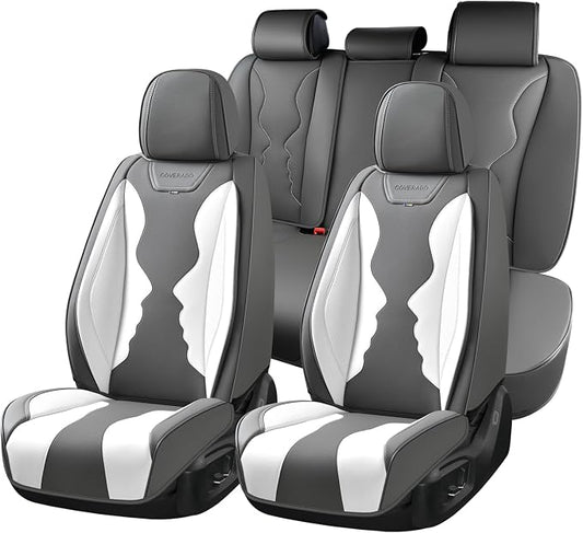 Coverado Car Seat Covers Full Set, Seat Covers for Cars, Front Seat Covers and Back Seat Cover Waterproof Leather Automotive Seat Cover, Universal Car Interior Protectors Cushion for Most Cars
