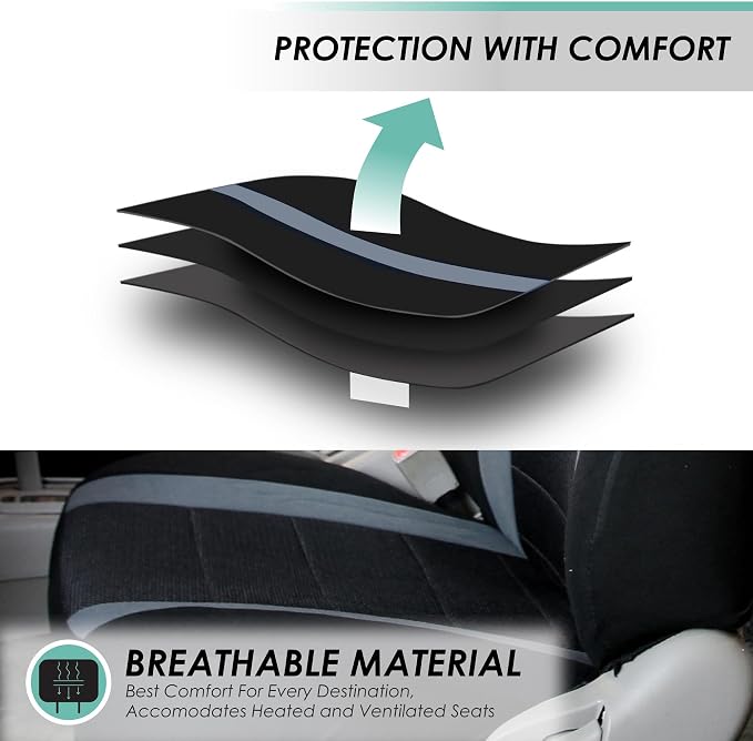 FH Group Car Seat Covers Sports Seat Covers Front Seats Only, Airbag Compatible Gray Black Automotive Seat Cover Combo Small Car Seat Cover Design Universal Fit Interior Accessories Cars Trucks SUVs