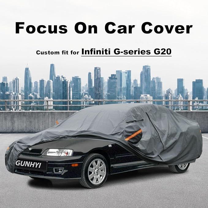 GUNHYI Premium Car Cover Custom Fit Infiniti G-Series G20(1991-2002), 16 Layers Heavy Duty Car Cover Waterproof All Weather with Zipper Door for Sun Rain Snow Dust Uv Protection