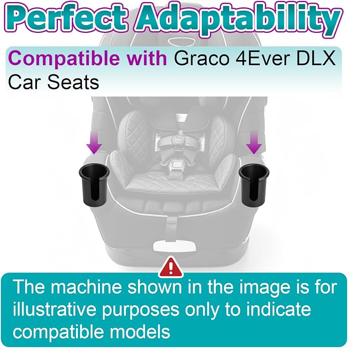 2 Pcs Car Seat Cup Holders Compatible with Graco 4Ever DLX Car Seats | Mug-Friendly Replacement Cup Holder, With Handle Slot, Durable Toddler Car Seat Accessory, Fits Left or Right Side, Black
