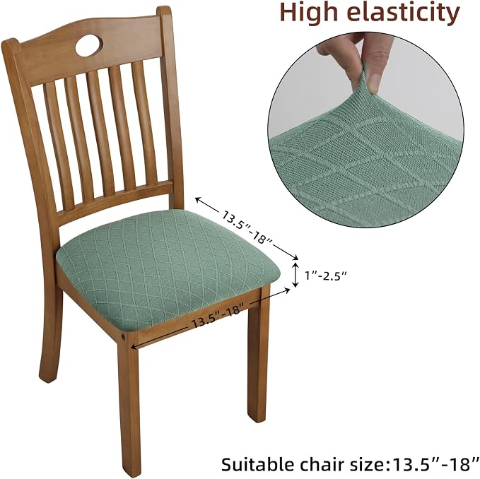 Fuloon Stretch Jacquard Chair Seat Covers Set of 4, Removable Washable Dining Chair Covers Anti-Dust Dining Room Chair Covers Seat Cushion Slipcovers (4, Dark Green)
