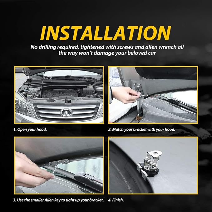 Universal LED Light Bar Mounting Brackets, Hood Mount Brackets A Pillar Hood Clamp Work Light Holder 304 Stainless Steel for Off Road Car Jeep Truck SUV 2PCS