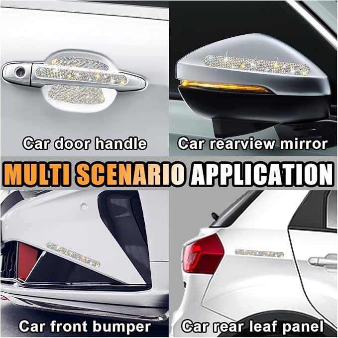 JOYCOURT 10PCS Bling Car Door Handle Anti-Scratch Sticker, Colourful | Universal Car Door Handle Cup Protective Cover, Adhesive Door Bowl Sticker, Shiny Rhinestone Auto Decor Accessories for Women
