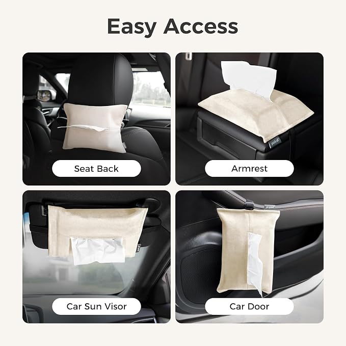 pack all Car Tissue Holder, Premium Microsuede Sun Visor Napkin Dispenser, Wipes Case for Backseat, Vehicle Accessories (Beige)