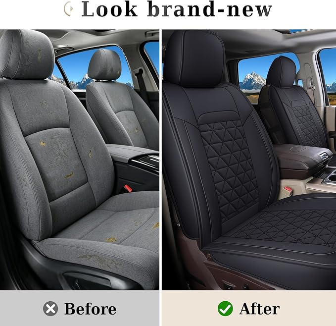 Coverado Car Seat Covers Compatible with Dodge Ram 2002-2026 1500 2500 3500 Pickup Limited Laramie Big Horn Waterproof Leather Seat Protectors Fit Dodge Ram Crew Cab& Quad Cab(2PCS, Black)