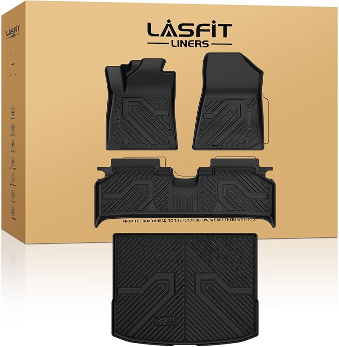 LASFIT Floor Mats & Cargo Mats for KIA NIRO EV 2026 2025 2024 2023 (Not for Hybrid/PHEV), All Weather TPE Custom Fit Floor Liners for Kia NIRO EV 2023-2026 Full Set Car Mats, Black