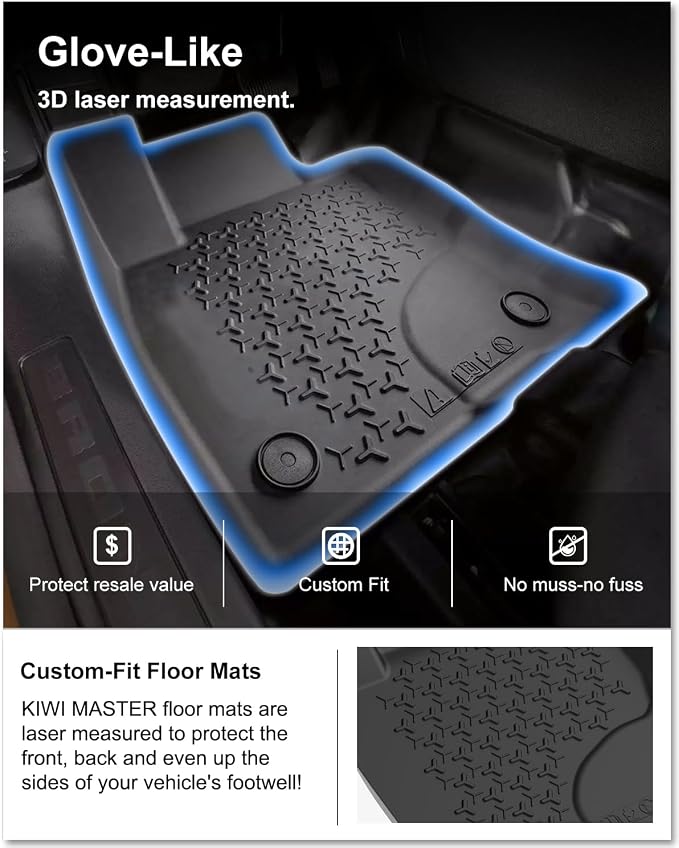 Kiwi Master Floor Mats for 2021-2026 Ford Bronco Sport | OEM Replacement MP1Z-7813300-AA, Custom Fit, All Weather Car Mats, Heavy Duty TPE Floor Liners, Front & Rear 2 Row Set, Black