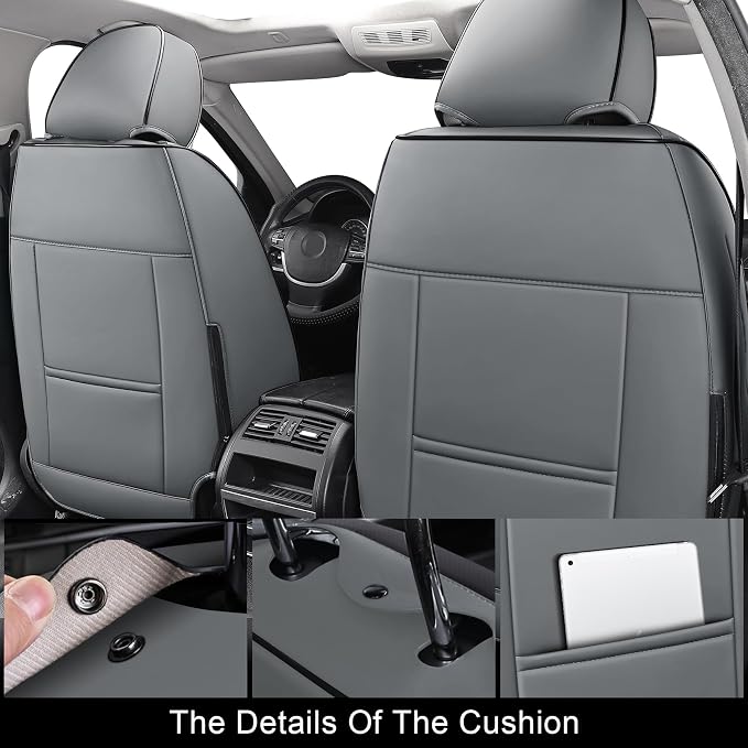 Aierxuan Front Seat Covers Waterproof Leather Full Coverage, Black-Gray | Universal Fit Honda Toyota Hyundai Elantra Sonata Kona Accent Azera Elantra Loniq Sonata Kona Mitsubishi Outlander