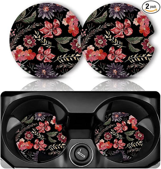 Yonlevres Car Coasters for Cup Holders，2.75" Anti Slip Rubber Mat with A Finger Notch, 2 Pack Car Cup Holder Coasters for Car Interior Accessories for Women Men Boho