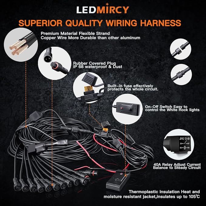 LEDMIRCY R1 Pure White Rock Lights Kit with Switch Wire Harness 12PCS Super Bright LED Rock Lights White for Offroad Trucks ATV UTV SUV High Power Underglow Under Body Light Waterproof Shockproof
