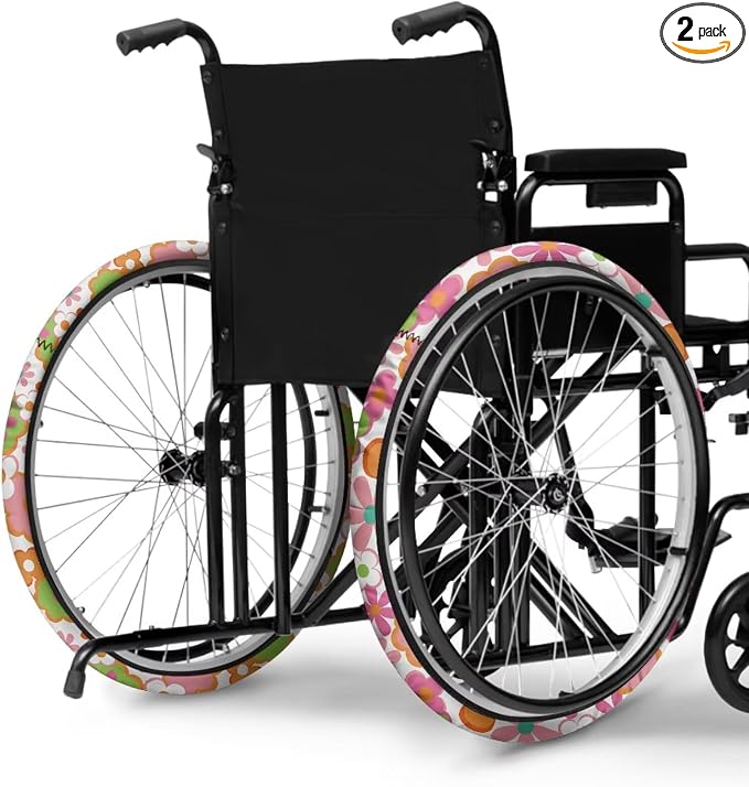 Hippie Flowers Wheelchair Wheel Covers for Holiday Wheelchair Tire Cover Wear-Resistant Non-Slip for Home