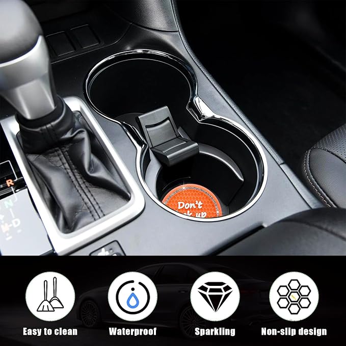 Ziciner 2 Pack Bling Car Cup Holder Coaster, 2.75 Inch Anti-Slip Auto Insert Cup Coaster, Crystal Car Drink Cup Mat Perfect for Women Girls, Universal Interior Decor Accessories (Orange)