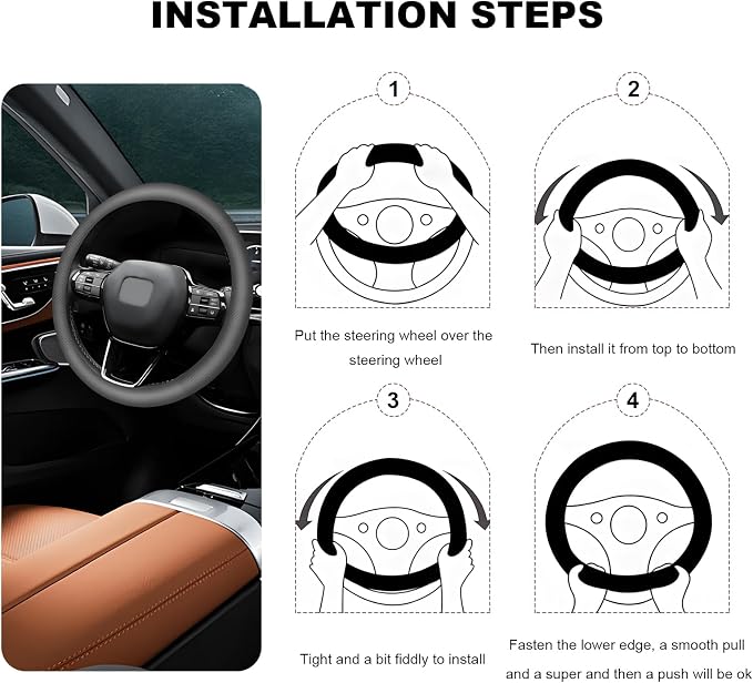 Car Steering Wheel Cover, 15 Inch Breathable Leather Automotive Steering Wheel Protector, Non-Slip Perforated Vehicle Wheels Cover for SUV Truck Van, Interior Car Accessories (Gray)