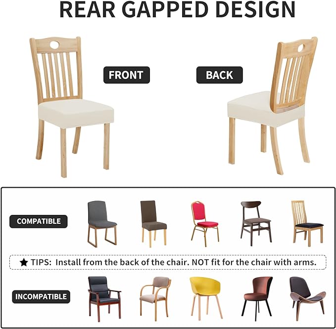 Easy-Going 100% Waterproof Seat Covers for Dining Room Chairs Set of 2, Stretch Chair Seat Slipcovers Protector Removable and Washable Kitchen Dining Chair Covers, Ivory
