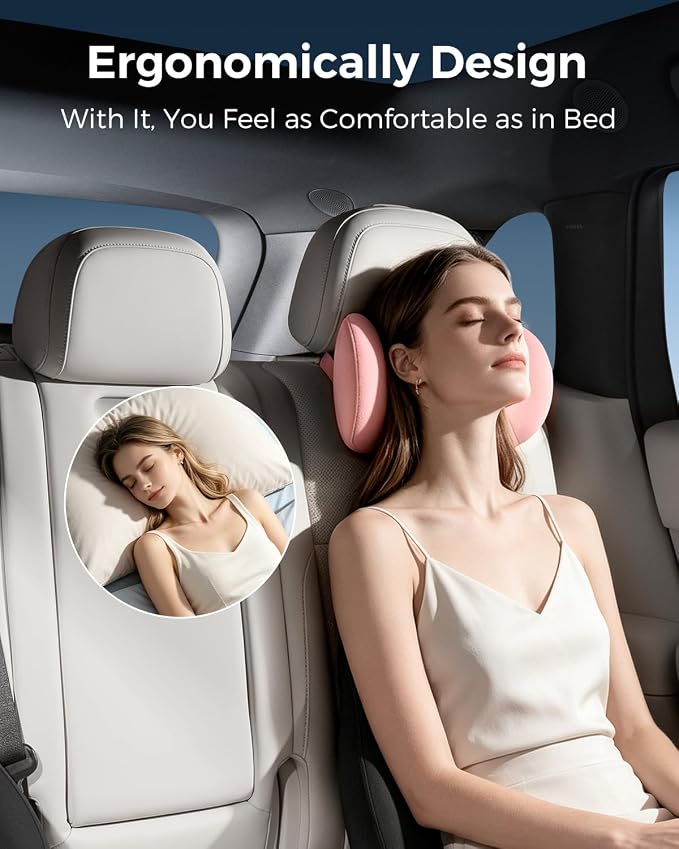 BABUR 100% Memory Foam Neck Pillow, Ergonomic Headrest for Car Seat | Driver Neck Pain Relief, Adjustable Buckle, Universal Car, Office Chair, Soft Breathable, Removable Cover, Machine Washable