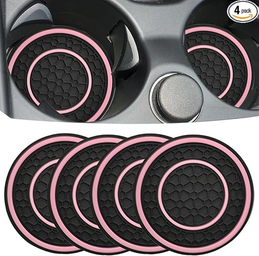 Car Cup Coaster Universal Automotive Waterproof Non-Slip Cup Holders Sift-Proof Spill Holder Car Interior Accessories 4 Pack Black & Pink