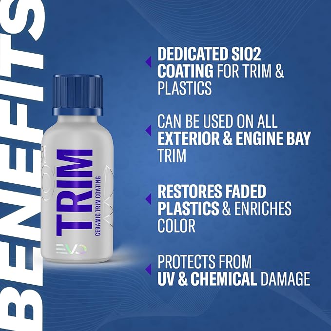GYEON Trim EVO Ceramic Plastic Trim Restorer and UV Protection Satin Finish | SiO2 ceramic coating restores faded plastic and rubber trim to a deep satin finish with up to 36 months of UV protection.