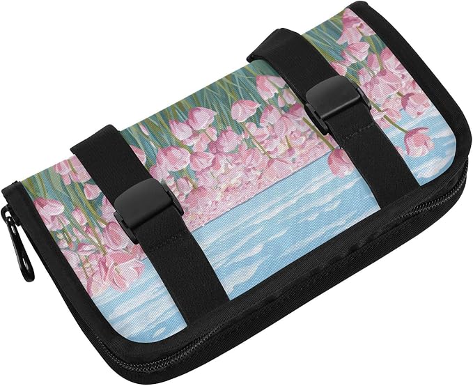 Car Visor Tissue Holder Mask Holder for Car, Car Tissue Box Sun Visor Napkin Holder Car Visor Accessories Adjustable Straps Reusable Durable Easy to Install Pink Tulip Field and Blue Sky