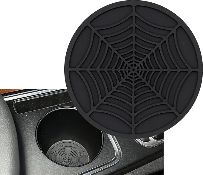 Car Cup Holder Coaster, 1 Pack Universal Auto Anti Slip Cup Holder Insert Ornaments Coaster, Durable, Suitable for Most Car Interior Accessories (Black-Spider Web Cup holder-1pack)
