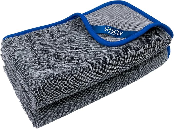 SHSCLY 2-Pack Twist Pile Microfiber Car Drying Towel Gray 20 x 24 in | Just-Right Size. Better Control. Premium Twist Loop Microfiber Towels Designed for Fast, Streak-Free Drying with Less Effort