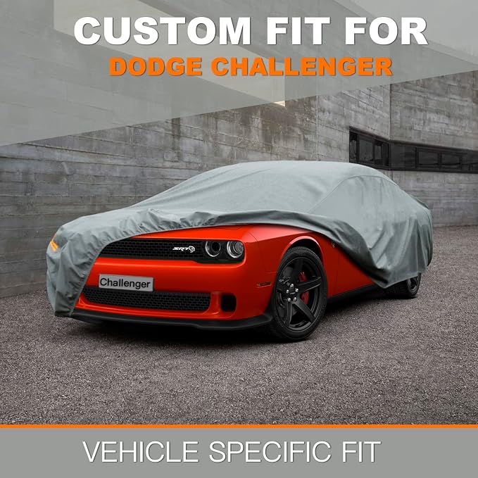 Kayme Heavy Duty Car Cover Custom Fit Dodge Challenger Demon (R/T, SRT, T/A, Hellcat 2008-2025), Waterproof All Weather for Automobiles, Full Exterior Covers Rain Sun UV Protection.