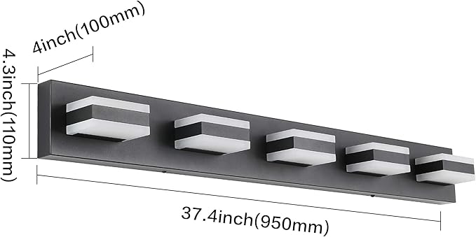 SOLFART Black Bathroom Vanity Lights Over Mirror Dimmable LED Modern Black Bathroom Lighting Bath Wall Lighting S8568 (5 Lights) ETL Listed