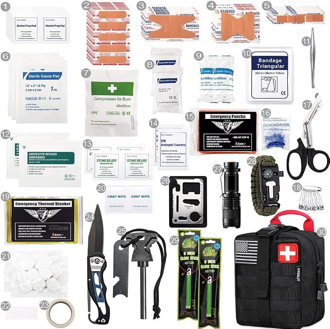 EVERLIT 250 Pieces Survival First Aid Kit IFAK EMT Molle Pouch Survival Kit Outdoor Gear Emergency Kits Trauma Bag for Camping Boat Hunting Hiking Home Car Earthquake and Adventures