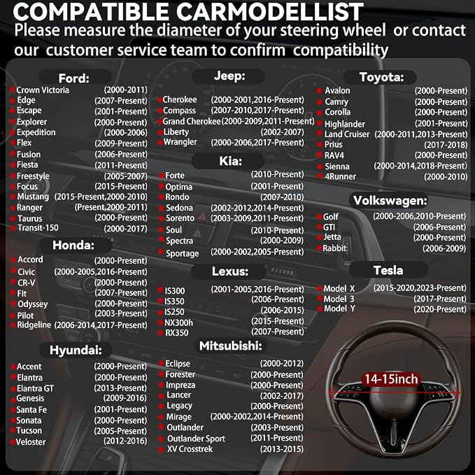 Car Steering Wheel Cover, O/D Shape, Nappa Leather, Segmented, Anti-Slip, Odorless, Breathable, for Men & Women, 14-15inch (Black)