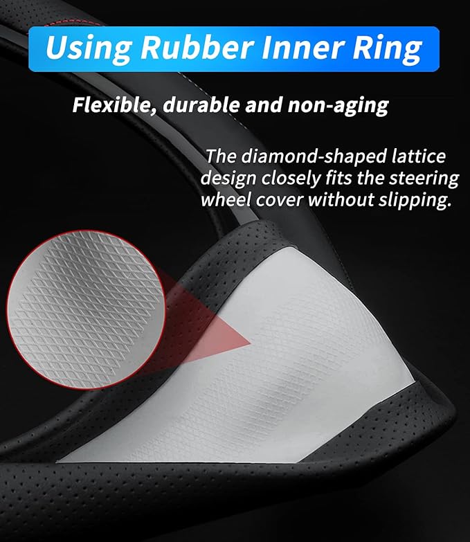 Custom-Fit for Mazda Steering Wheel Cover, Premium Leather Car Steering Wheel Cover with Logo, Non-Slip, Breathable (C-Style,for Mazda)