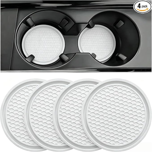 ZSDY Car Cup Coaster, 4PCS Universal Auto Non-Slip Cup Holder Embedded in Ornaments Silicone Coaster, Car Interior Accessories Sets, White