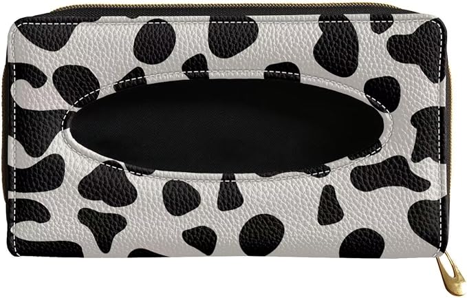 PU Leather Car Napkin Holder Black and White Cow Sun Visor Tissue Holder Christmas Decoration for Most Cars
