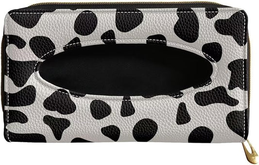 PU Leather Car Napkin Holder Black and White Cow Sun Visor Tissue Holder Christmas Decoration for Most Cars