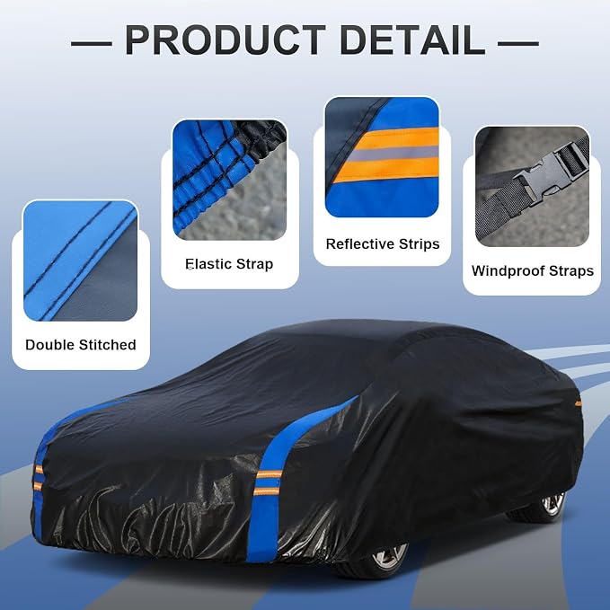 Car Cover Waterproof All Weather for Automobiles, Full Exterior Covers for Sedan & Coupe (166-178 inch) Universal Fit for BMW Z4, Audi TT, Toyota 86/Supra etc. Rain Winter Sun Snow Protection.