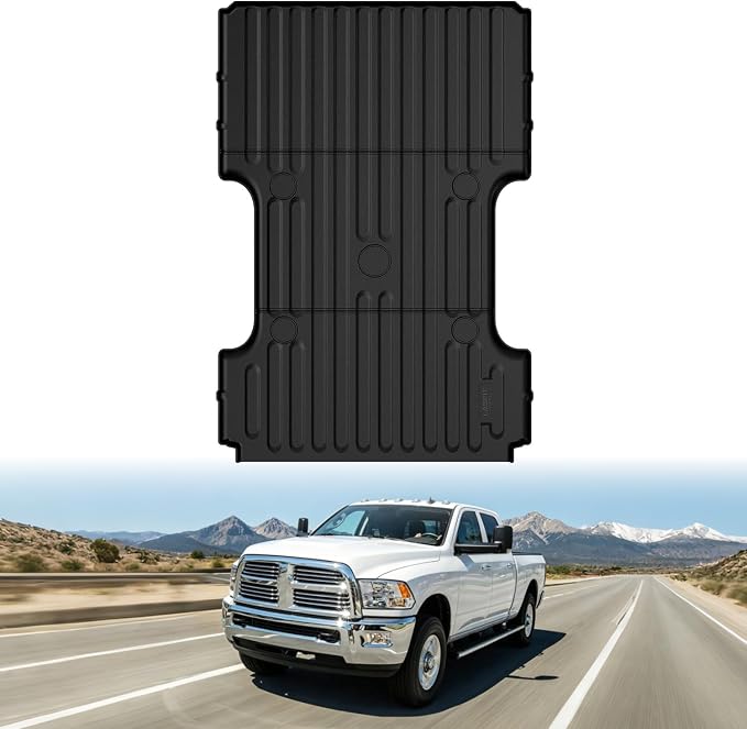 LASFIT 8FT Truck Bed Mat for RAM 1500/2500/3500 2006-2018 | Long Bed (8FT / 98.3inches), Not for 6.4FT/5.7FT, All Weather Custom Fit Truck Cargo Bed Liner, Black