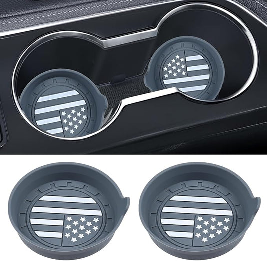 Amooca Car Cup Coaster Universal Non-Slip Silicone Cup Holder Insert Car Interior Accessories for Drink American Flag US Flag 2 Pack Grey