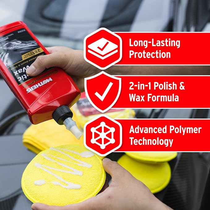 Mothers California Gold Synthetic Wax, 16 oz. (05716) | Long-Lasting Protection, Micro-Encapsulated Polymers, Polishes, Enhances Depth, Gloss & Shine, Easy-to-apply 2 in 1 Formula