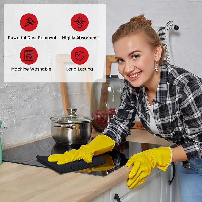 AIDEA Microfiber Cleaning Cloth 24 Pack, Microfiber Towels for Cars, Soft & Absorbent Cleaning Rags, Premium Lint Free Shop Towels for House, Kitchen, Car, 12inx16in, Black